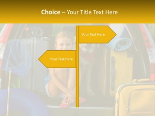 A Little Girl Sitting In The Back Of A Car With A Dog PowerPoint Template