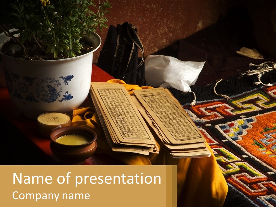 A Potted Plant Sitting On Top Of A Wooden Table PowerPoint Template