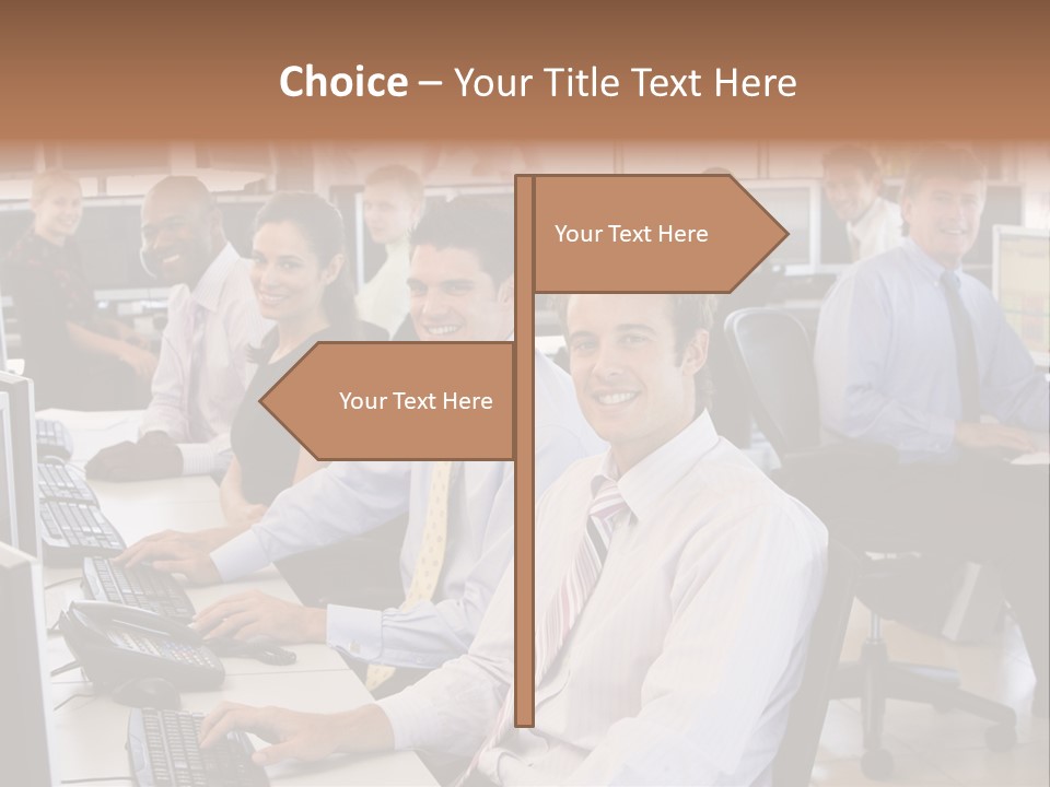 A Group Of People Sitting In Front Of Computers PowerPoint Template