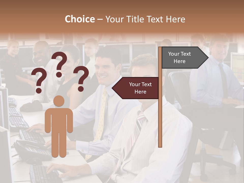 A Group Of People Sitting In Front Of Computers PowerPoint Template