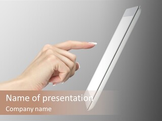 A Woman's Hand Pointing At A Laptop Screen PowerPoint Template