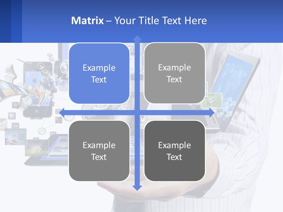 A Man Holding A Tablet With A Lot Of Pictures On It PowerPoint Template