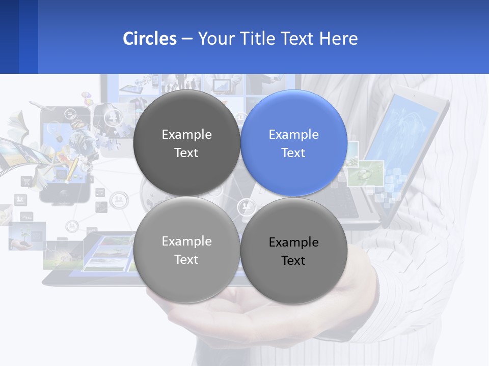 A Man Holding A Tablet With A Lot Of Pictures On It PowerPoint Template