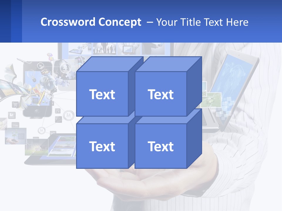 A Man Holding A Tablet With A Lot Of Pictures On It PowerPoint Template