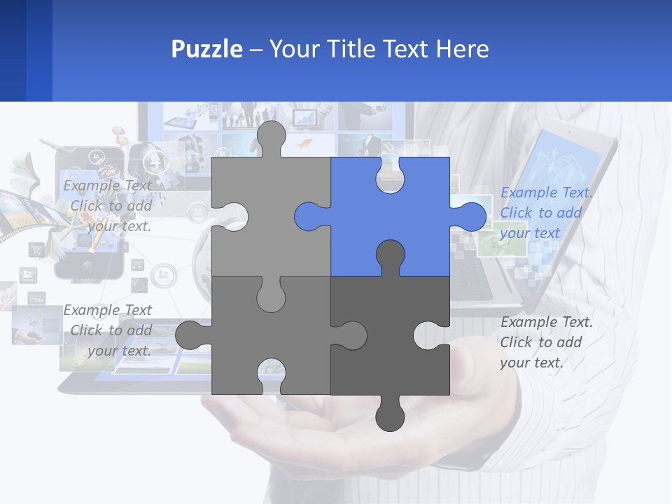 A Man Holding A Tablet With A Lot Of Pictures On It PowerPoint Template