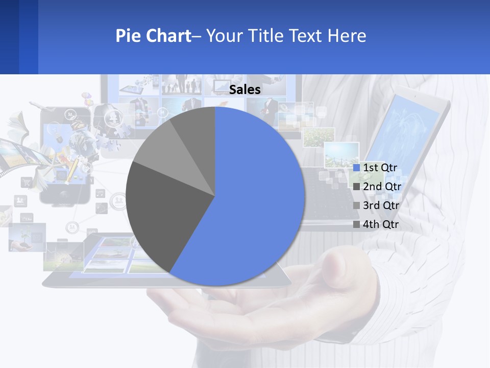 A Man Holding A Tablet With A Lot Of Pictures On It PowerPoint Template