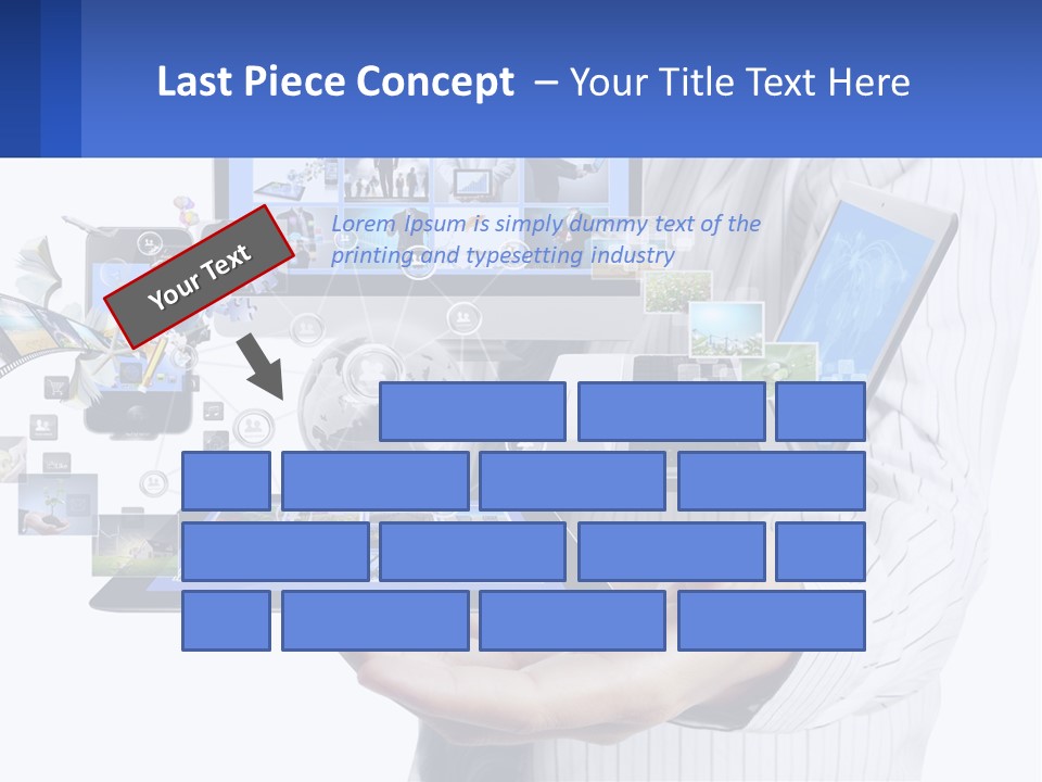 A Man Holding A Tablet With A Lot Of Pictures On It PowerPoint Template