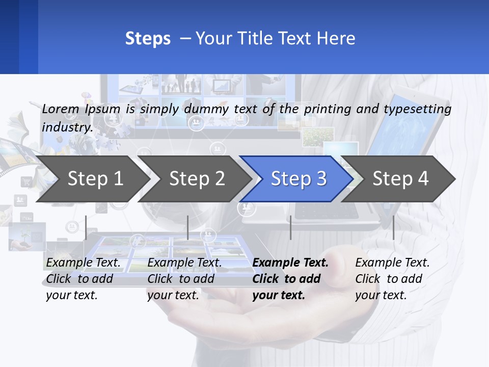 A Man Holding A Tablet With A Lot Of Pictures On It PowerPoint Template