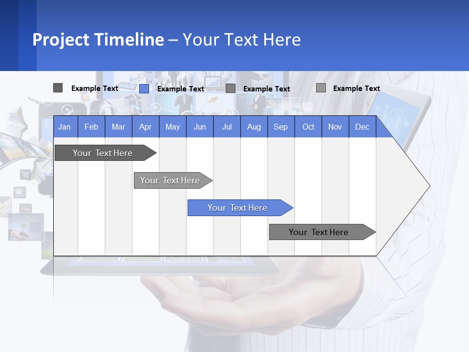 A Man Holding A Tablet With A Lot Of Pictures On It PowerPoint Template
