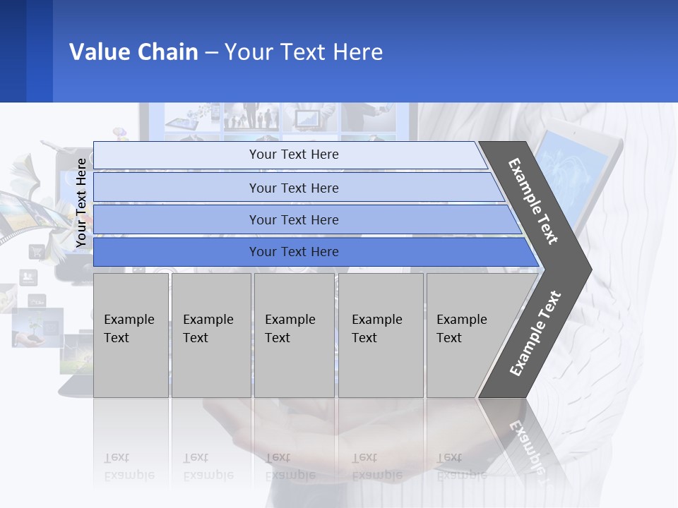 A Man Holding A Tablet With A Lot Of Pictures On It PowerPoint Template