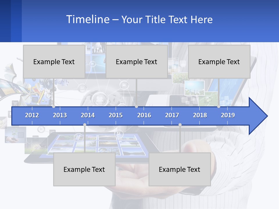 A Man Holding A Tablet With A Lot Of Pictures On It PowerPoint Template