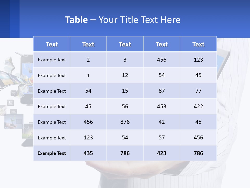 A Man Holding A Tablet With A Lot Of Pictures On It PowerPoint Template