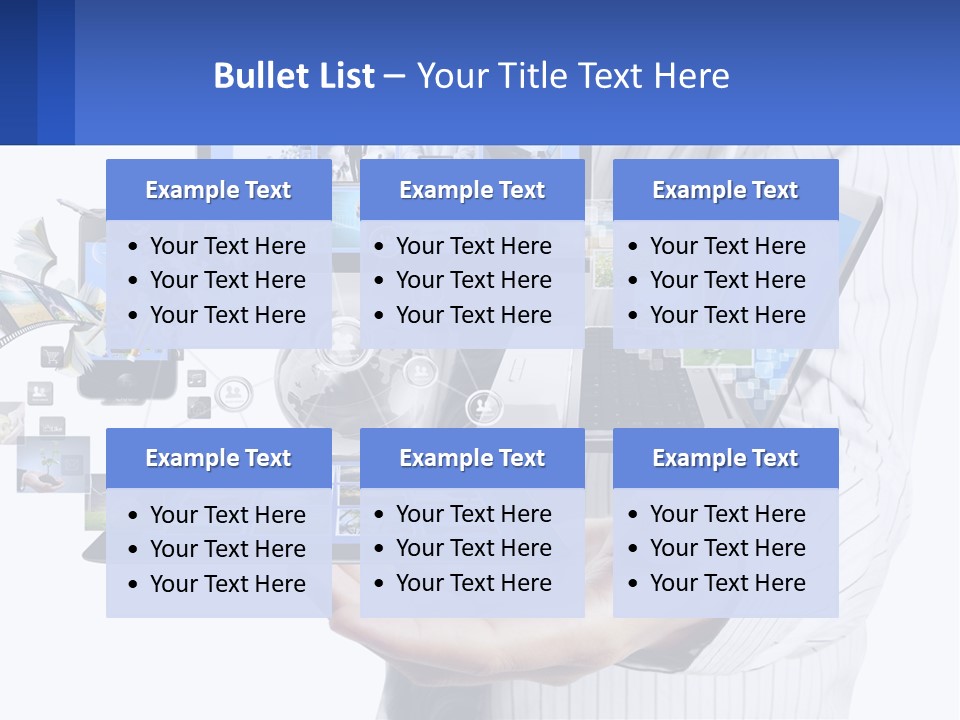 A Man Holding A Tablet With A Lot Of Pictures On It PowerPoint Template