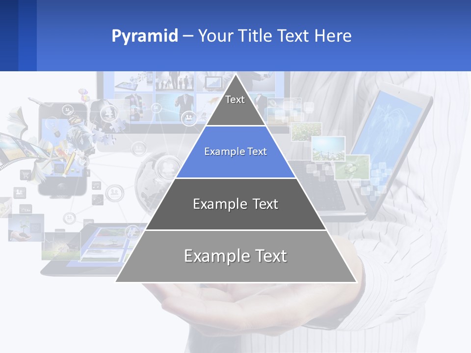 A Man Holding A Tablet With A Lot Of Pictures On It PowerPoint Template