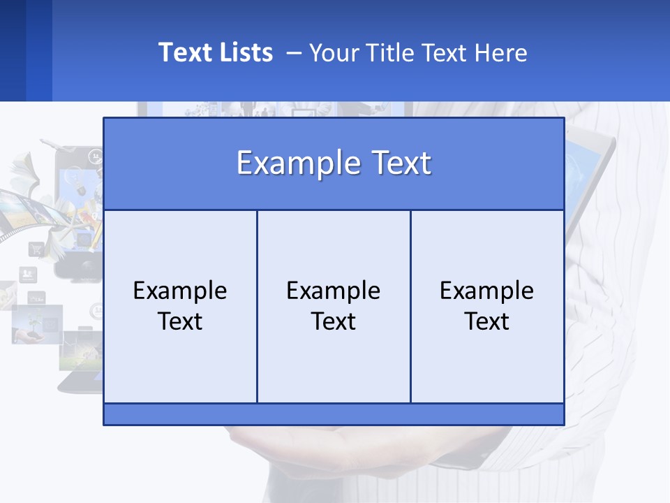 A Man Holding A Tablet With A Lot Of Pictures On It PowerPoint Template