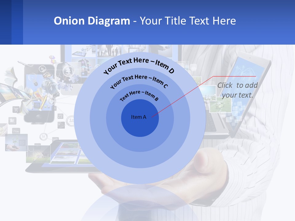 A Man Holding A Tablet With A Lot Of Pictures On It PowerPoint Template