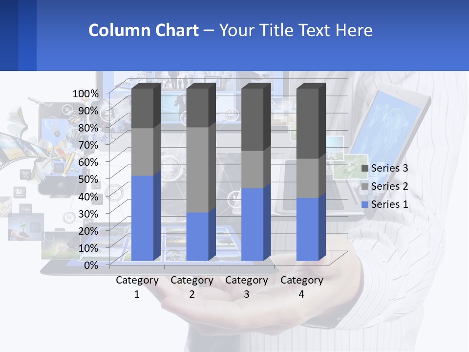 A Man Holding A Tablet With A Lot Of Pictures On It PowerPoint Template