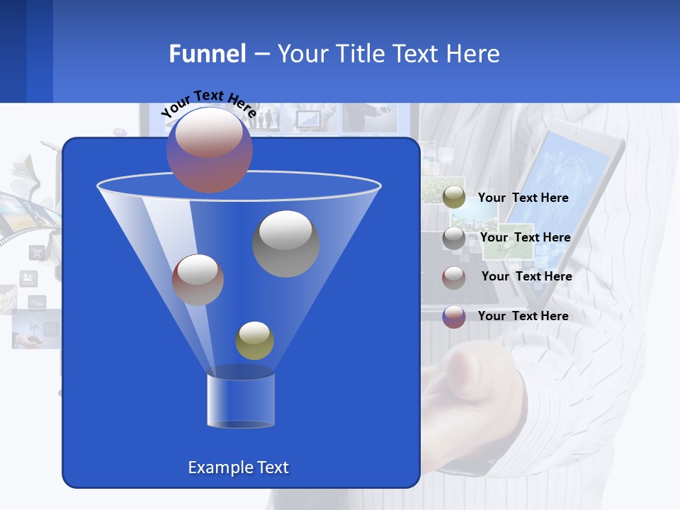 A Man Holding A Tablet With A Lot Of Pictures On It PowerPoint Template