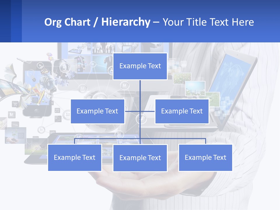 A Man Holding A Tablet With A Lot Of Pictures On It PowerPoint Template