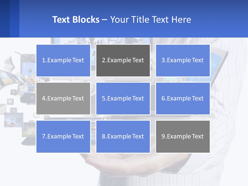 A Man Holding A Tablet With A Lot Of Pictures On It PowerPoint Template