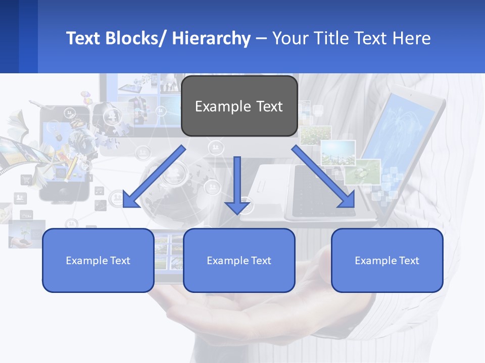 A Man Holding A Tablet With A Lot Of Pictures On It PowerPoint Template