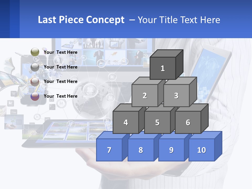 A Man Holding A Tablet With A Lot Of Pictures On It PowerPoint Template
