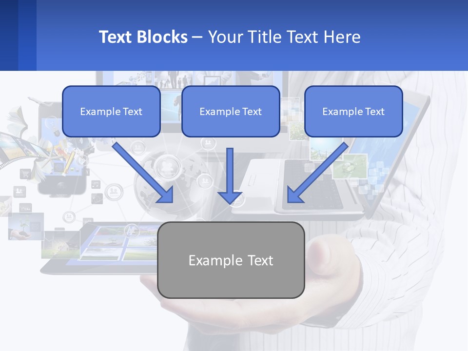 A Man Holding A Tablet With A Lot Of Pictures On It PowerPoint Template
