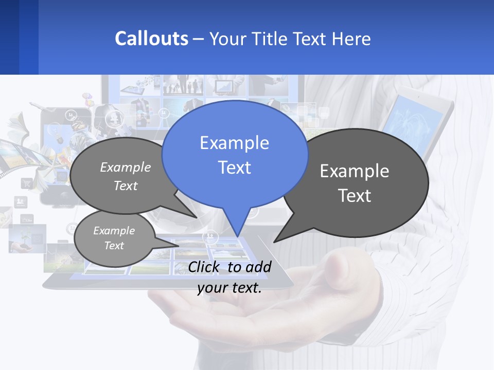 A Man Holding A Tablet With A Lot Of Pictures On It PowerPoint Template