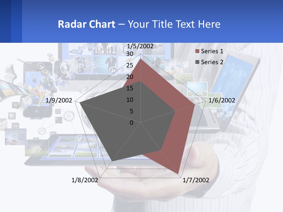 A Man Holding A Tablet With A Lot Of Pictures On It PowerPoint Template