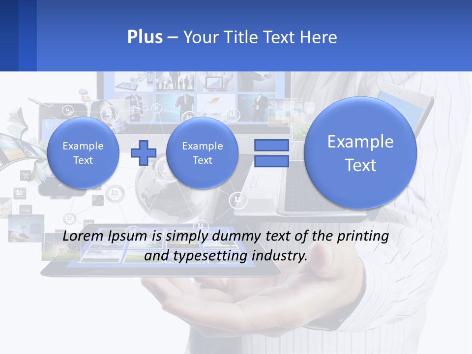 A Man Holding A Tablet With A Lot Of Pictures On It PowerPoint Template