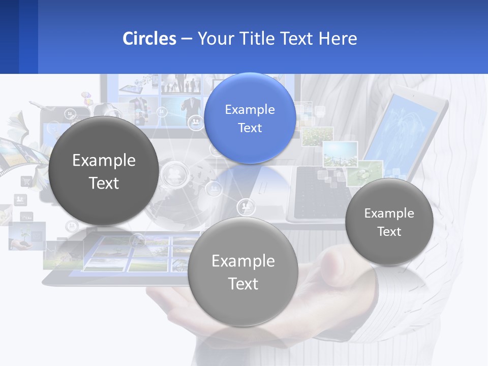 A Man Holding A Tablet With A Lot Of Pictures On It PowerPoint Template