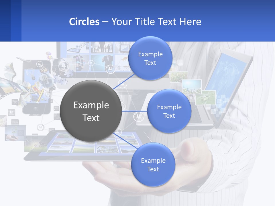 A Man Holding A Tablet With A Lot Of Pictures On It PowerPoint Template
