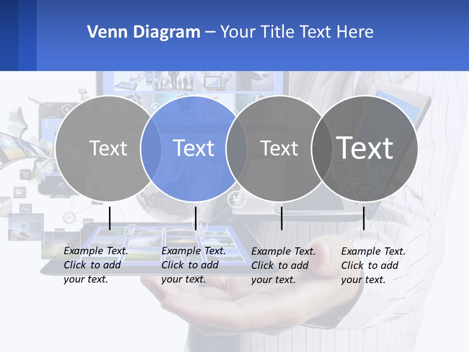 A Man Holding A Tablet With A Lot Of Pictures On It PowerPoint Template