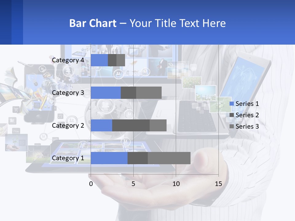 A Man Holding A Tablet With A Lot Of Pictures On It PowerPoint Template