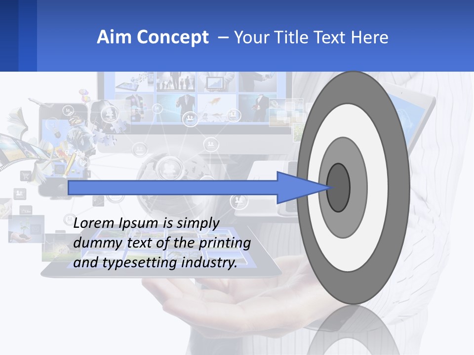 A Man Holding A Tablet With A Lot Of Pictures On It PowerPoint Template