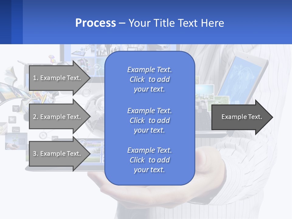A Man Holding A Tablet With A Lot Of Pictures On It PowerPoint Template