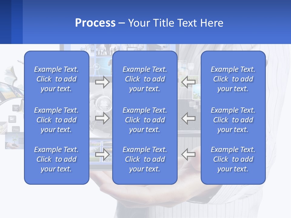 A Man Holding A Tablet With A Lot Of Pictures On It PowerPoint Template
