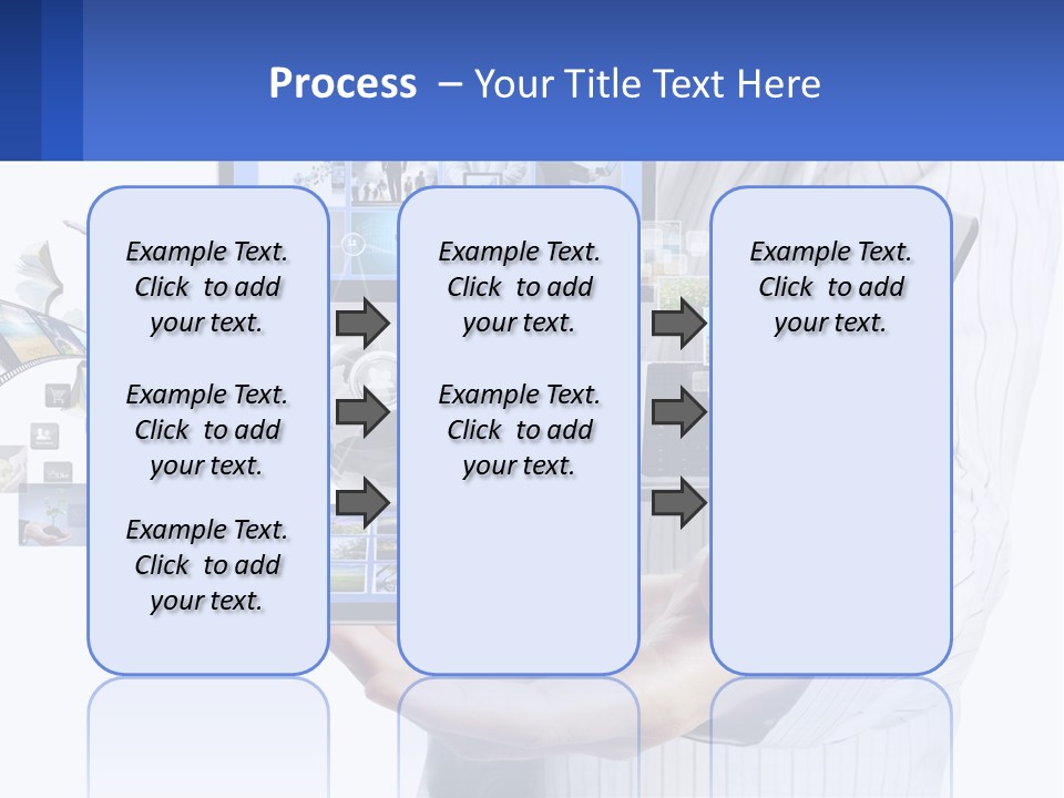 A Man Holding A Tablet With A Lot Of Pictures On It PowerPoint Template