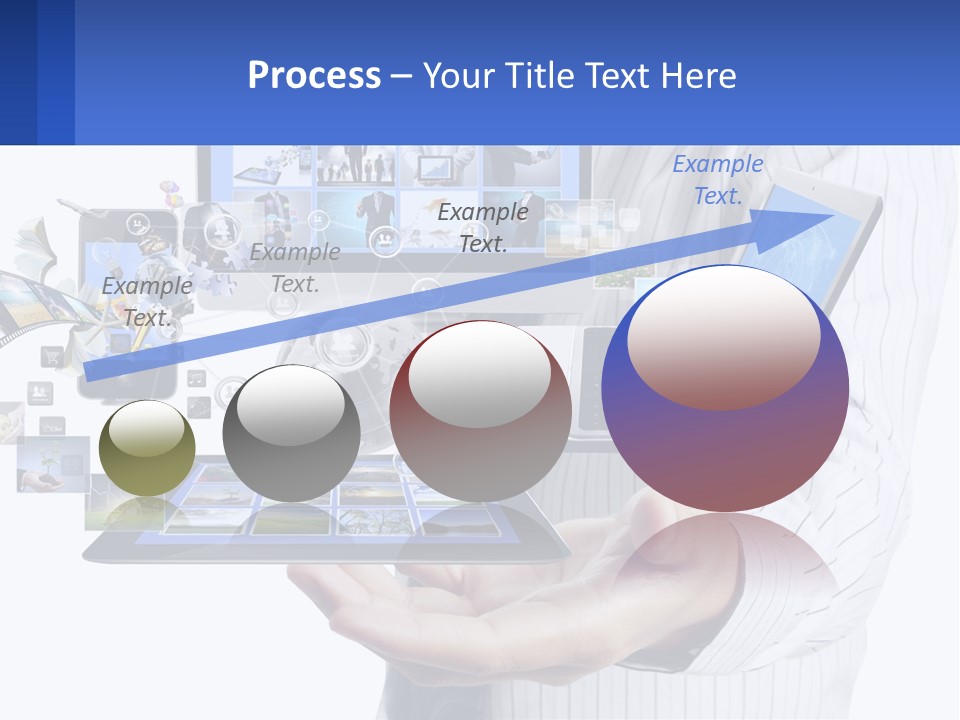 A Man Holding A Tablet With A Lot Of Pictures On It PowerPoint Template