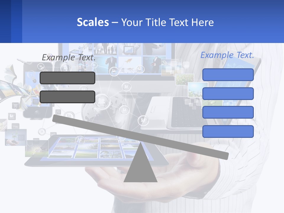 A Man Holding A Tablet With A Lot Of Pictures On It PowerPoint Template