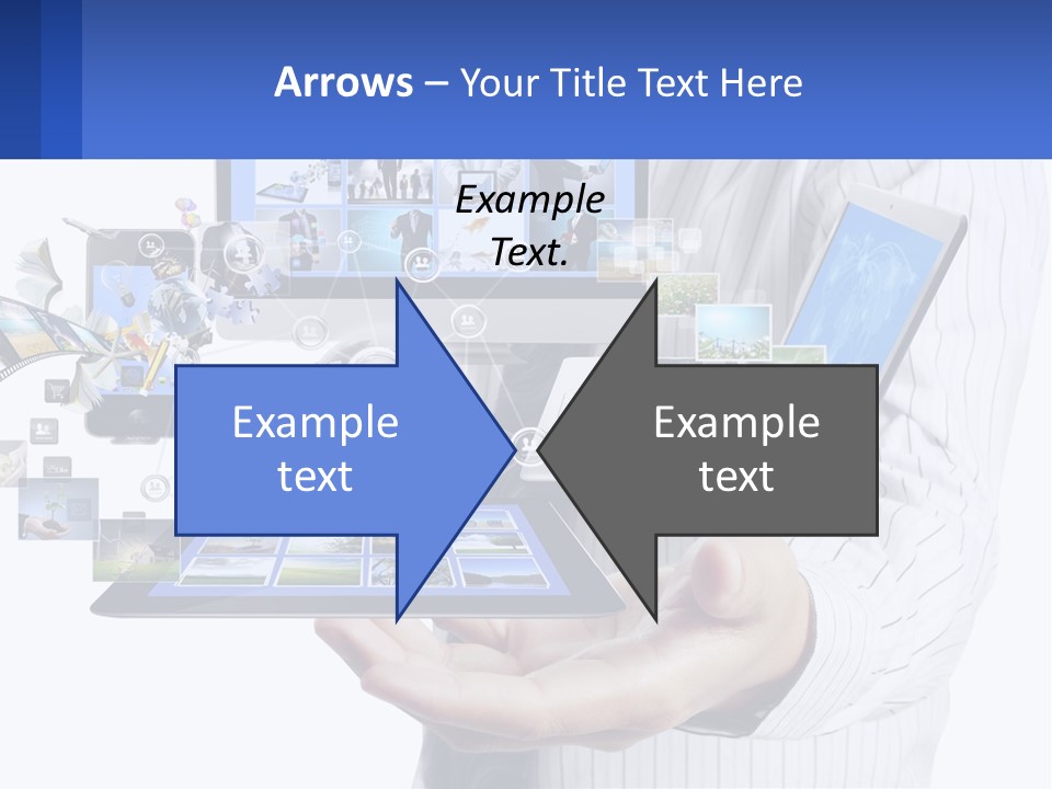 A Man Holding A Tablet With A Lot Of Pictures On It PowerPoint Template