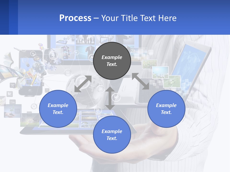 A Man Holding A Tablet With A Lot Of Pictures On It PowerPoint Template