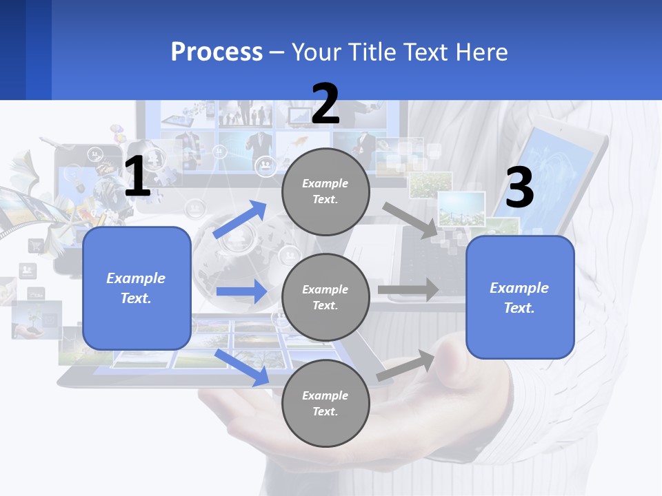 A Man Holding A Tablet With A Lot Of Pictures On It PowerPoint Template
