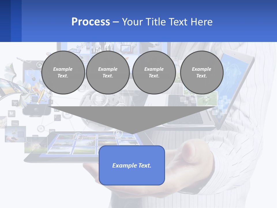 A Man Holding A Tablet With A Lot Of Pictures On It PowerPoint Template
