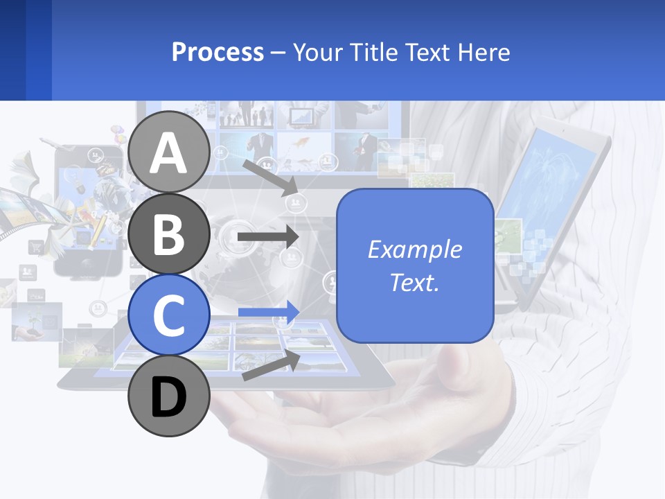 A Man Holding A Tablet With A Lot Of Pictures On It PowerPoint Template