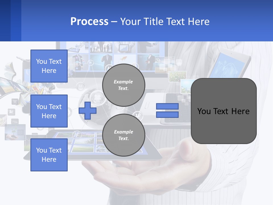 A Man Holding A Tablet With A Lot Of Pictures On It PowerPoint Template