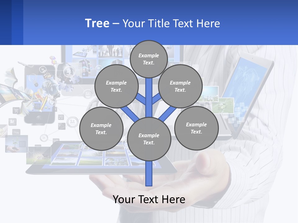 A Man Holding A Tablet With A Lot Of Pictures On It PowerPoint Template