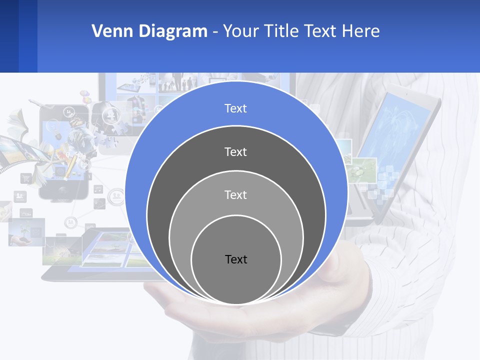 A Man Holding A Tablet With A Lot Of Pictures On It PowerPoint Template