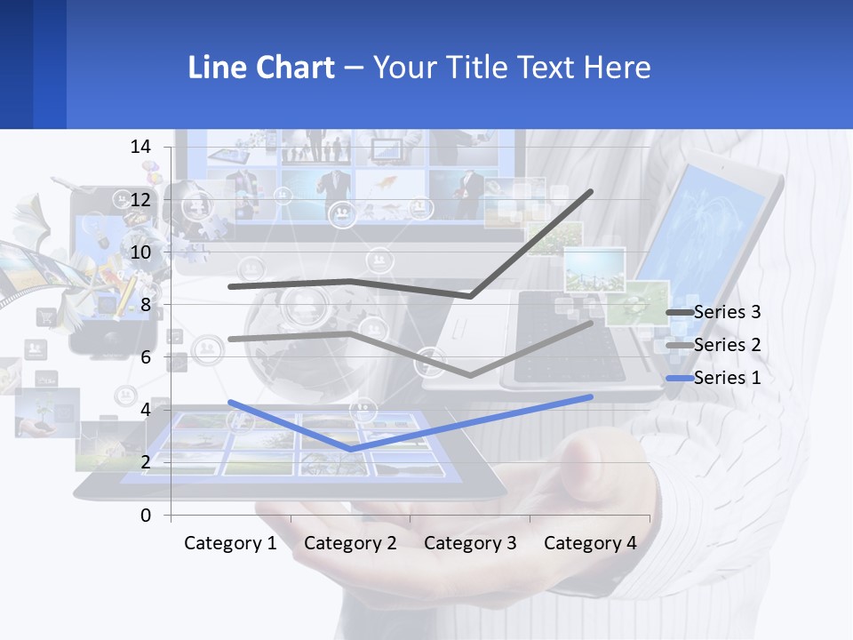 A Man Holding A Tablet With A Lot Of Pictures On It PowerPoint Template