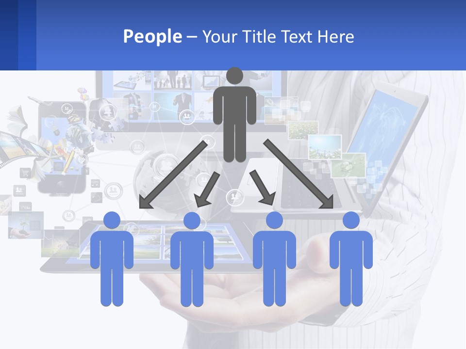 A Man Holding A Tablet With A Lot Of Pictures On It PowerPoint Template